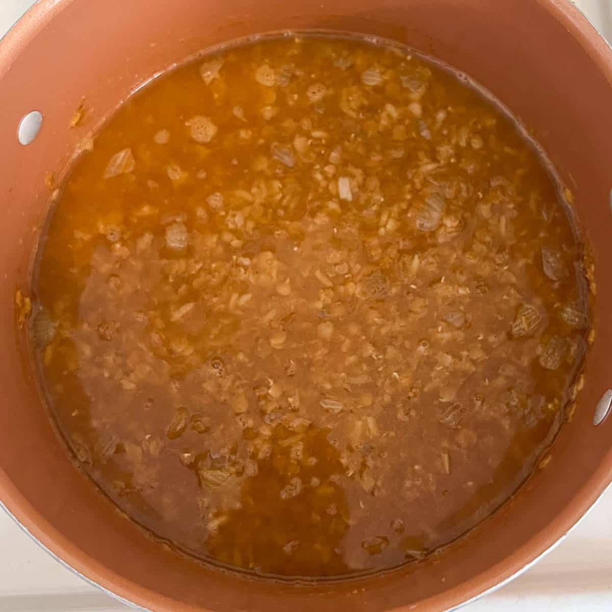 middle eastern lentil soup in pot after cooking