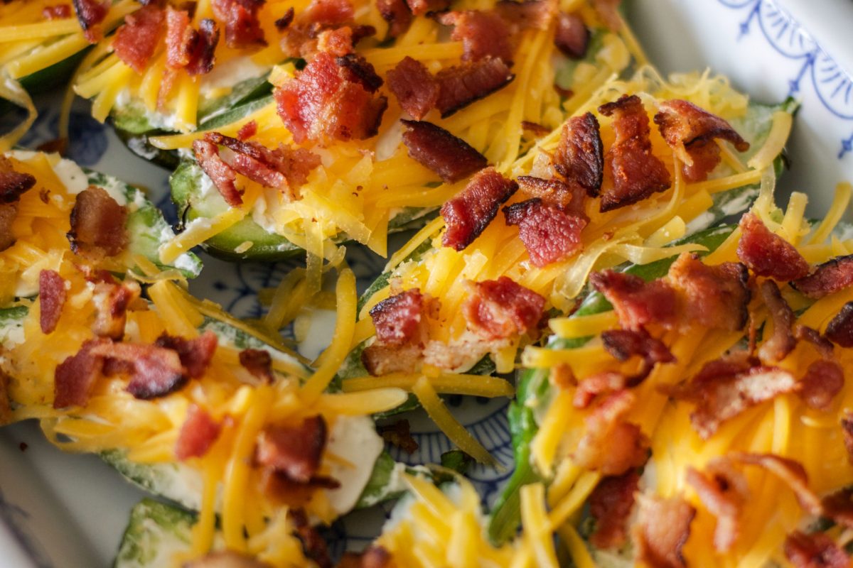 jalapeno poppers topped with bacon
