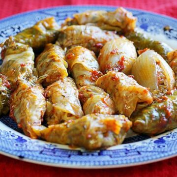 Cabbage Dolma in a blue plate