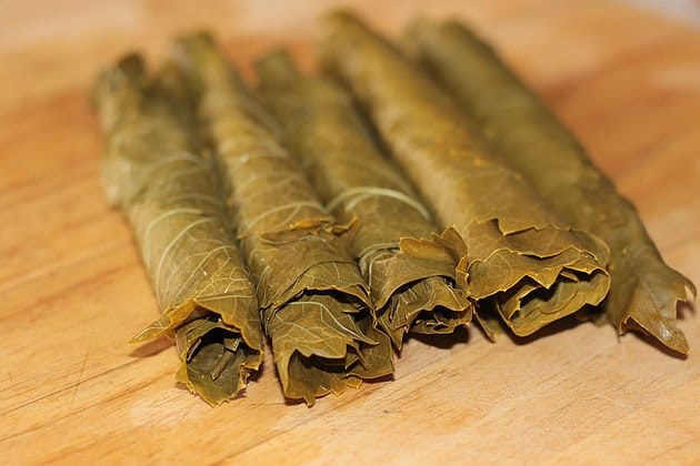 rolled preserved grape leaves