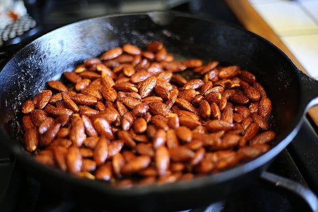 almonds in a cast iron pan