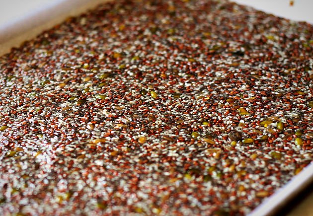 seed cracker mix on a cookie sheet