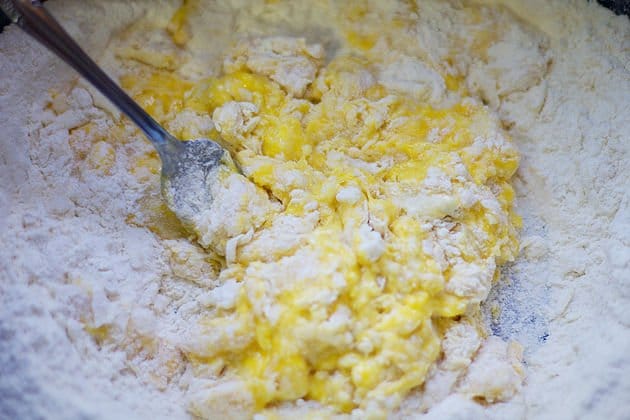 flour and eggs being mixed