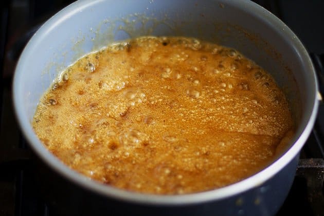 caramel sauce in a saucepan