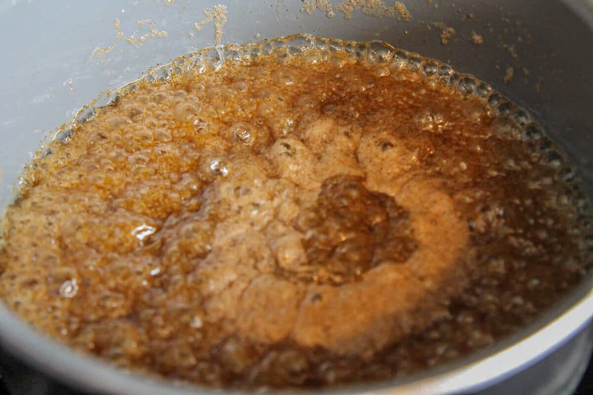 caramel boiling in a pot