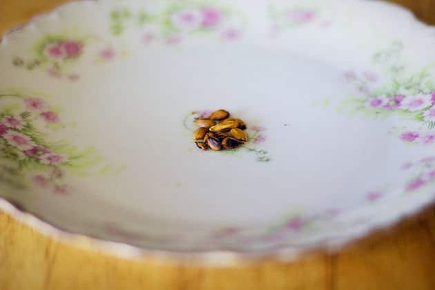 lime seeds on a floured plate