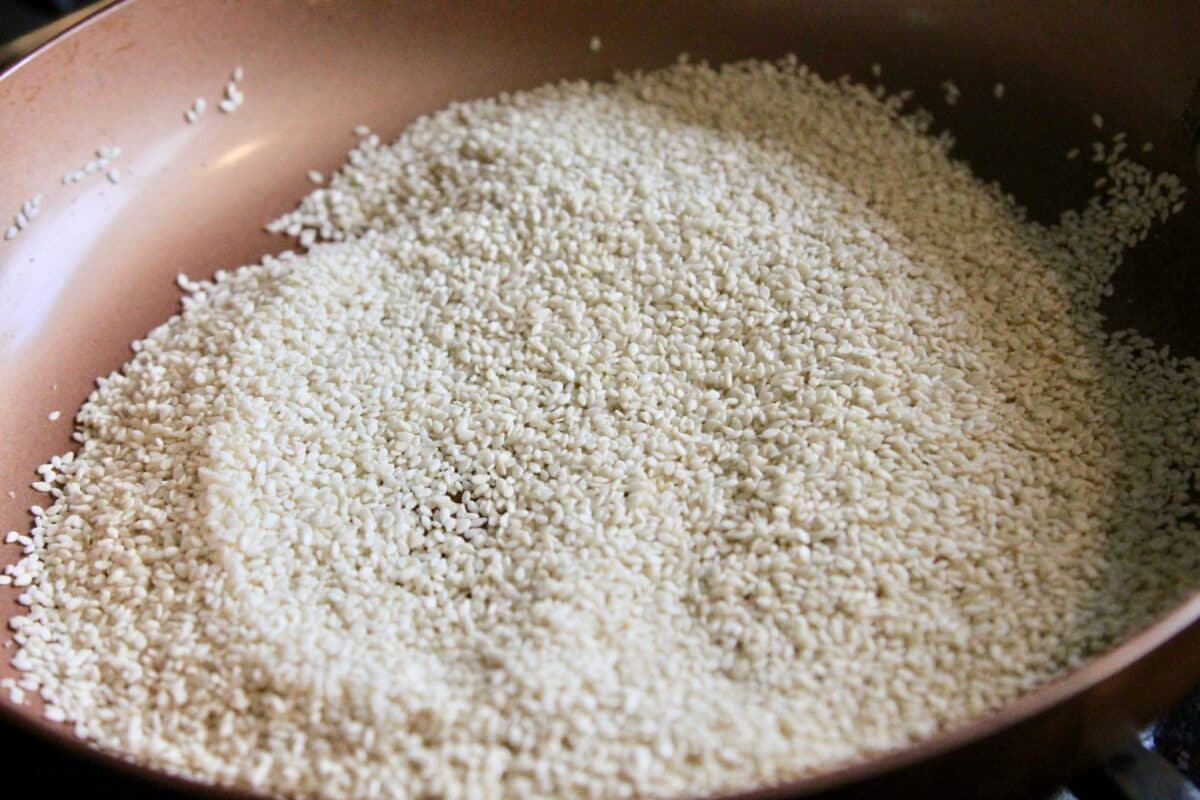sesame seeds in a pan