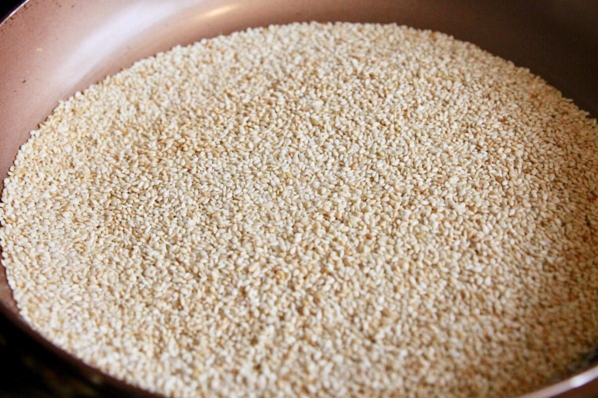 toasted sesame seeds in  a pan