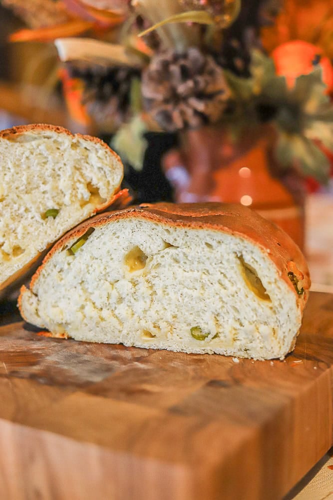 sourdough bread on a cutting board.