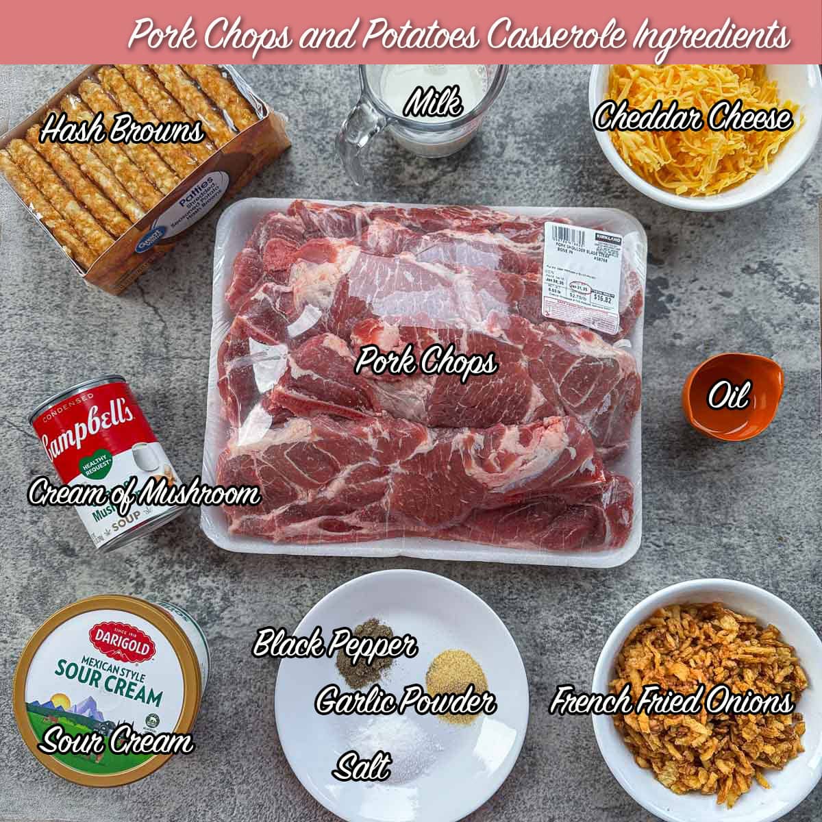 Oven Baked Pork Chops and Potatoes ingredients.