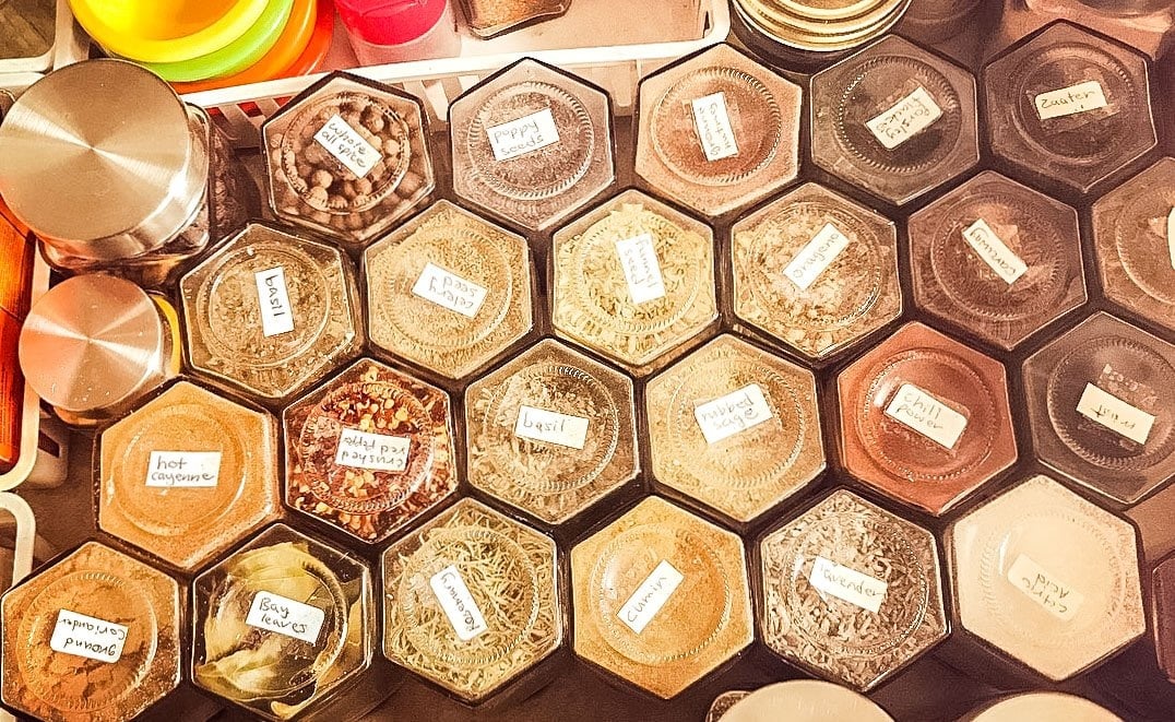 labeled spice jars