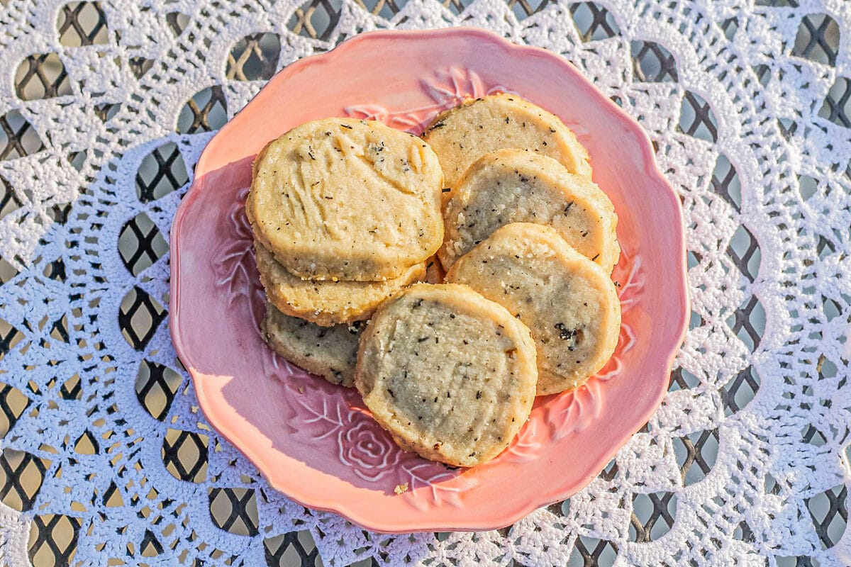 shortbread cookies on a pink plate