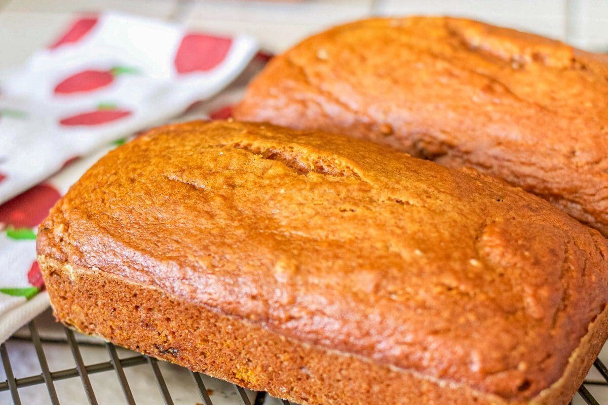 two pumpkin bread loaves