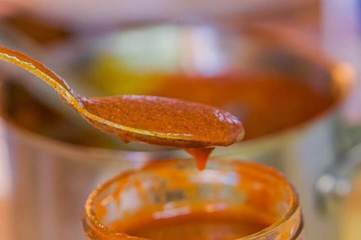 enchilada sauce in a spoon