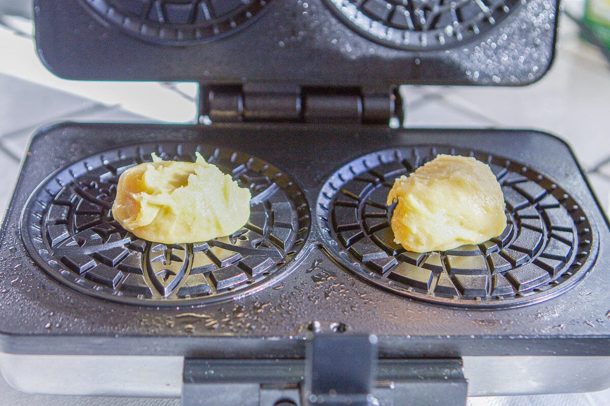 Italian cookie batter on a waffle iron