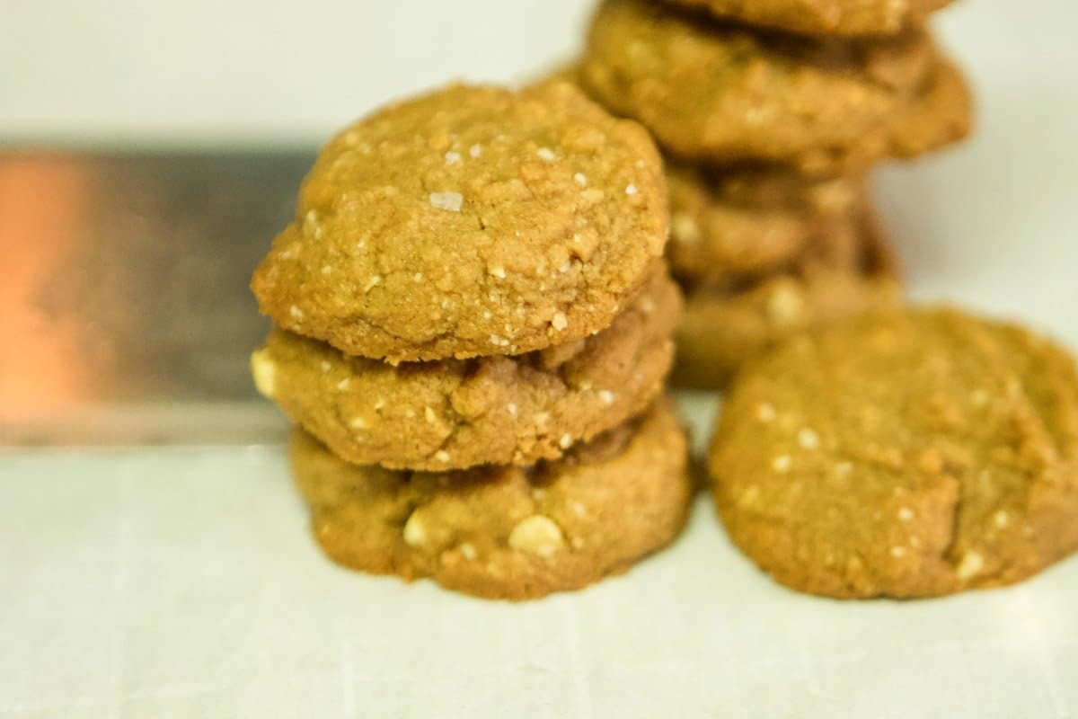 stacked low carb cookies with peanuts