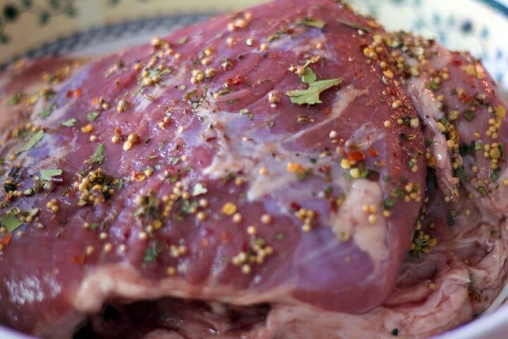 raw corned beef with spices