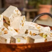 nougat cut in squares on a tray