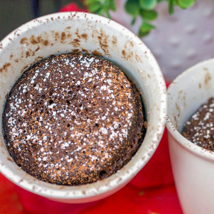 chocolate mug cake in a white cup