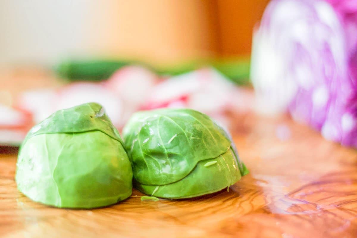 Brussel sprouts on a cutting board