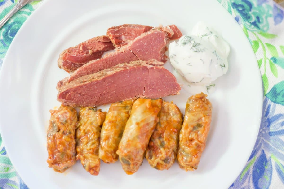 cabbage dolma and corned beef