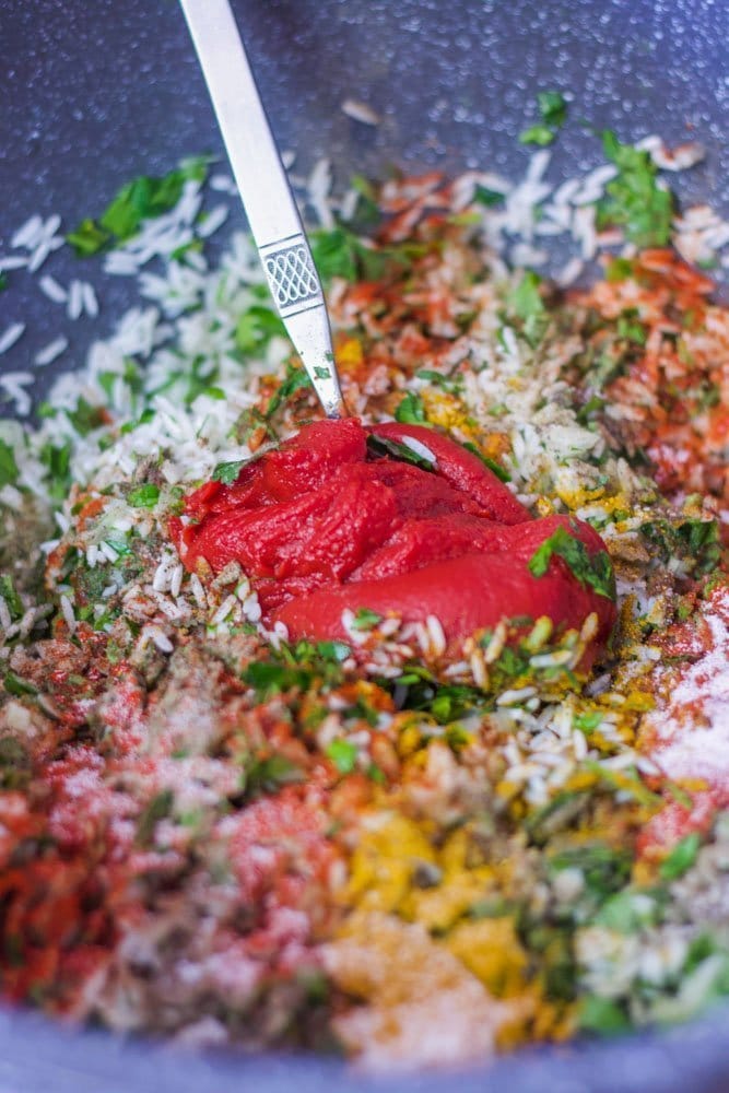 rice herb and spices in a silver bowl