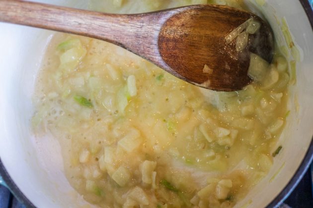 roux with onions in a pot