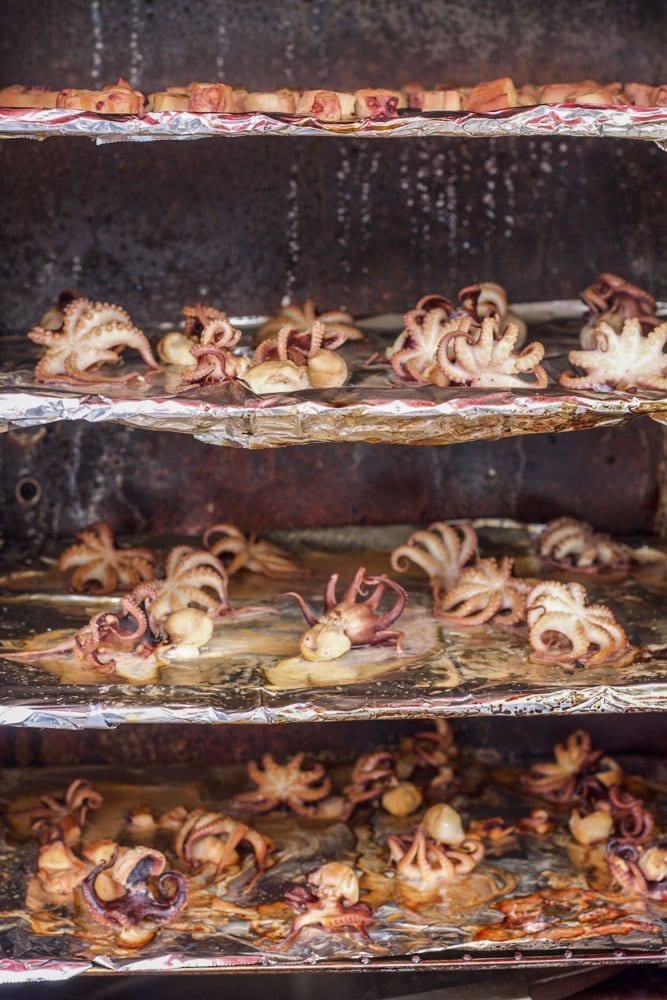 smoked octopus in a smoker