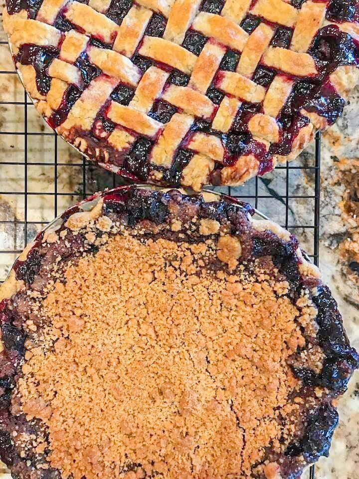 pie with crumb topping and lattice topping