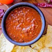 fire roasted salsa recipe in a bowl with chips