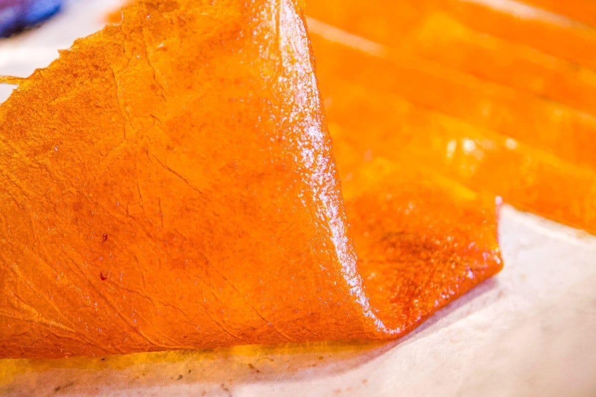 fruit leather apricot being stretched