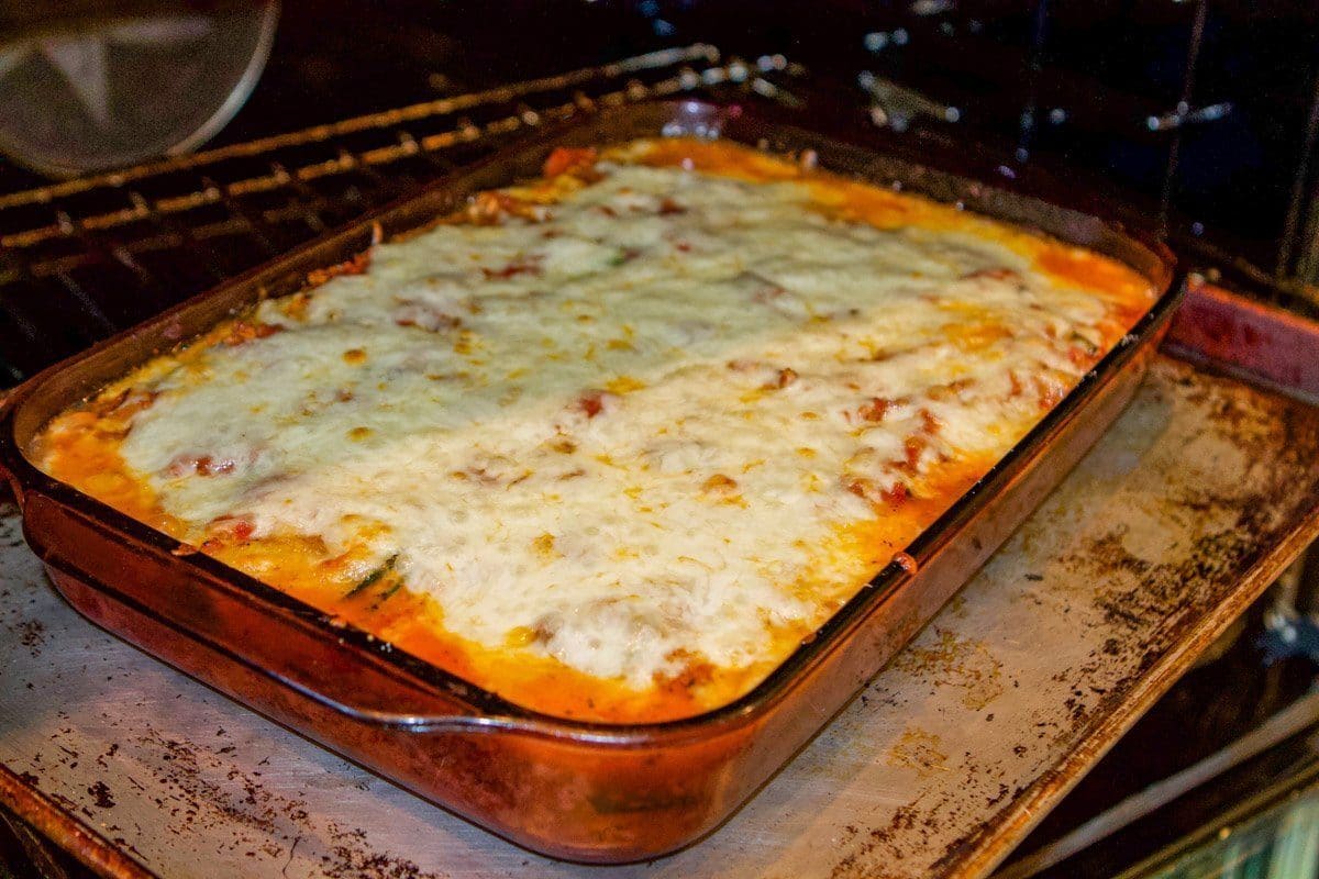 Low Carb Zucchini Lasagna in the oven