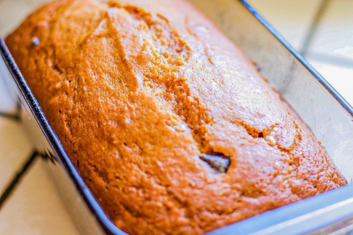 moist pumpkin bread in loaf pan