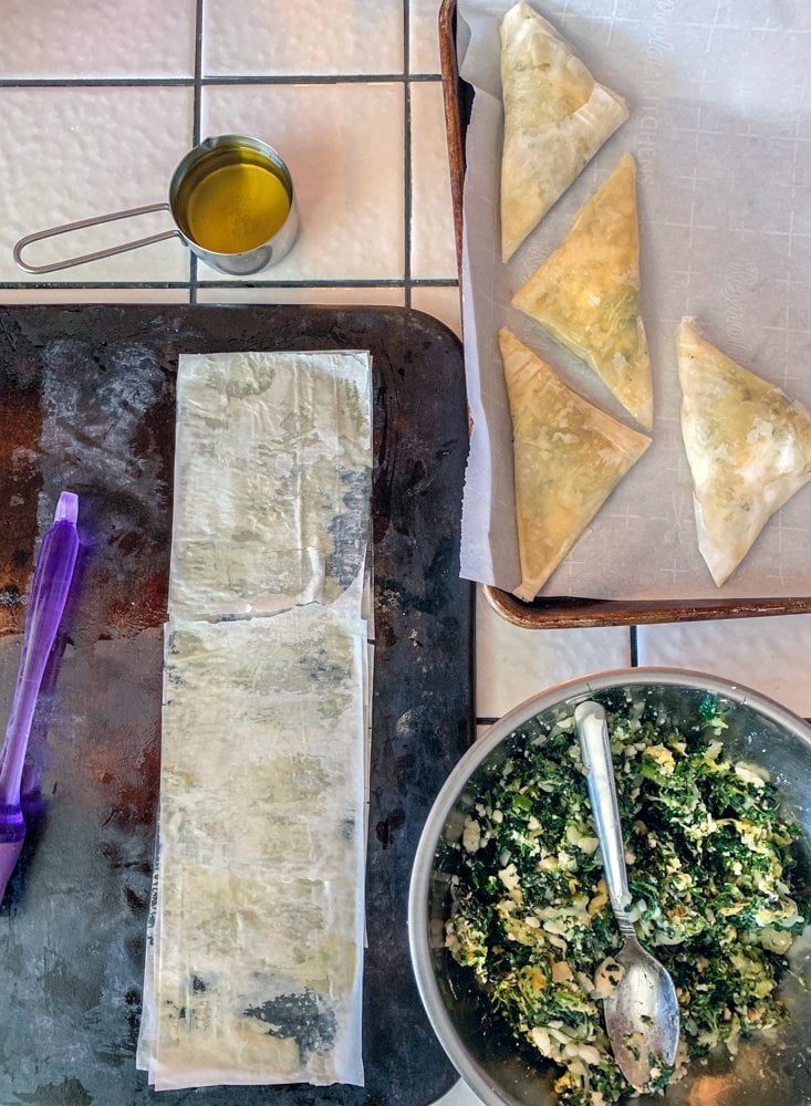 spanakopita ingredients on a tray