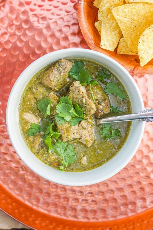 Chili Verde Recipe Mexican Pork Stew with Tomatillos and Peppers.