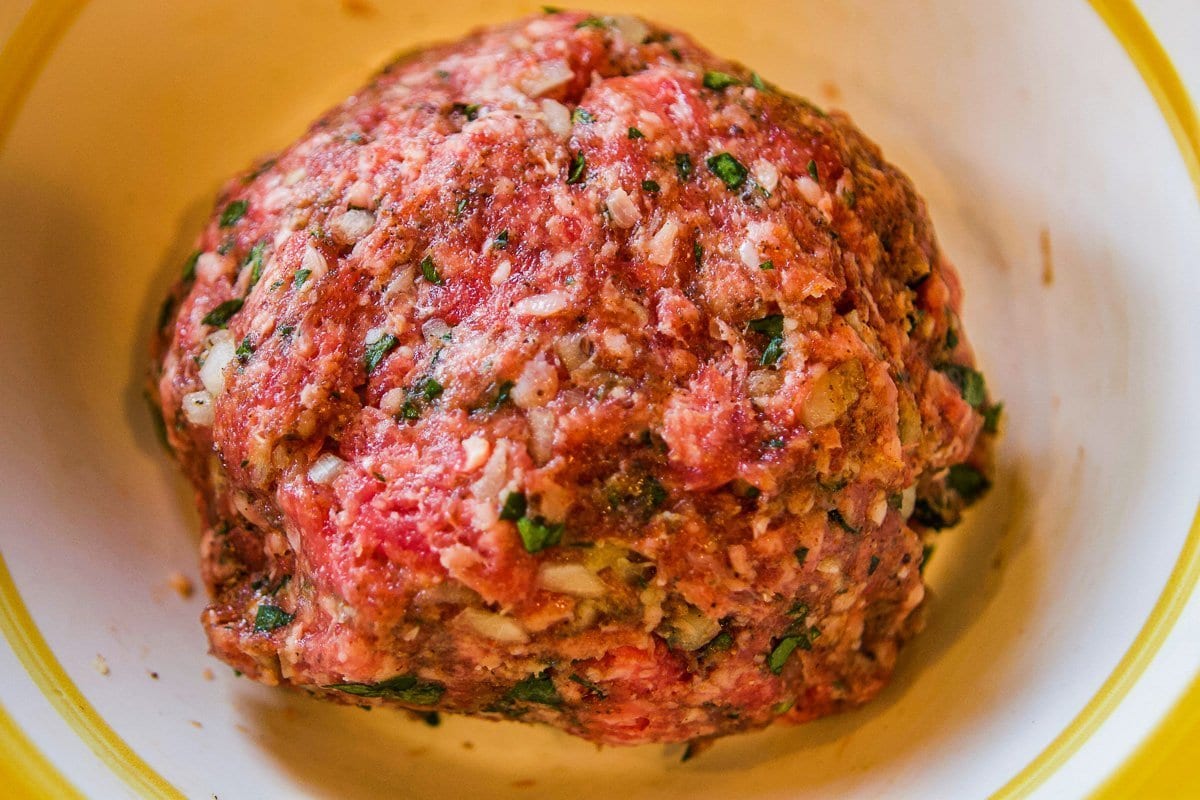 uncooked ground beef mixture in a bowl