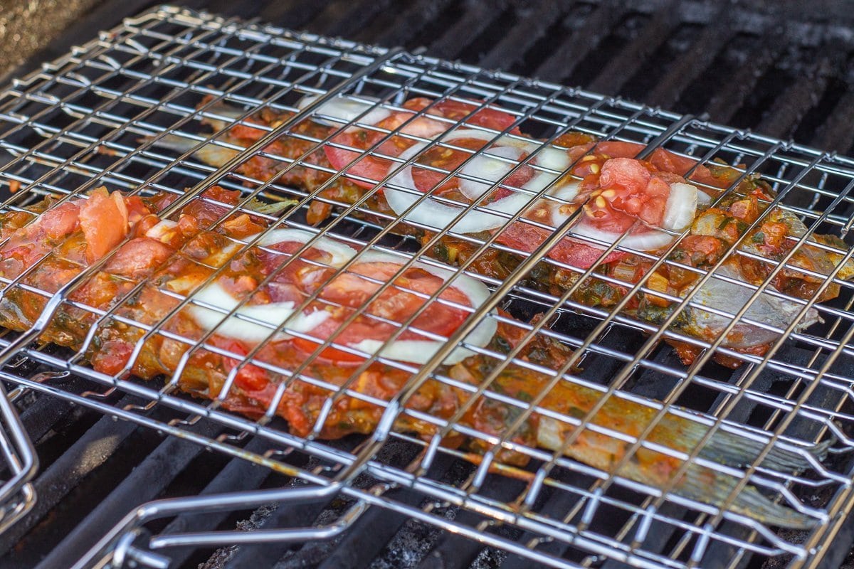 fish in a grill basket