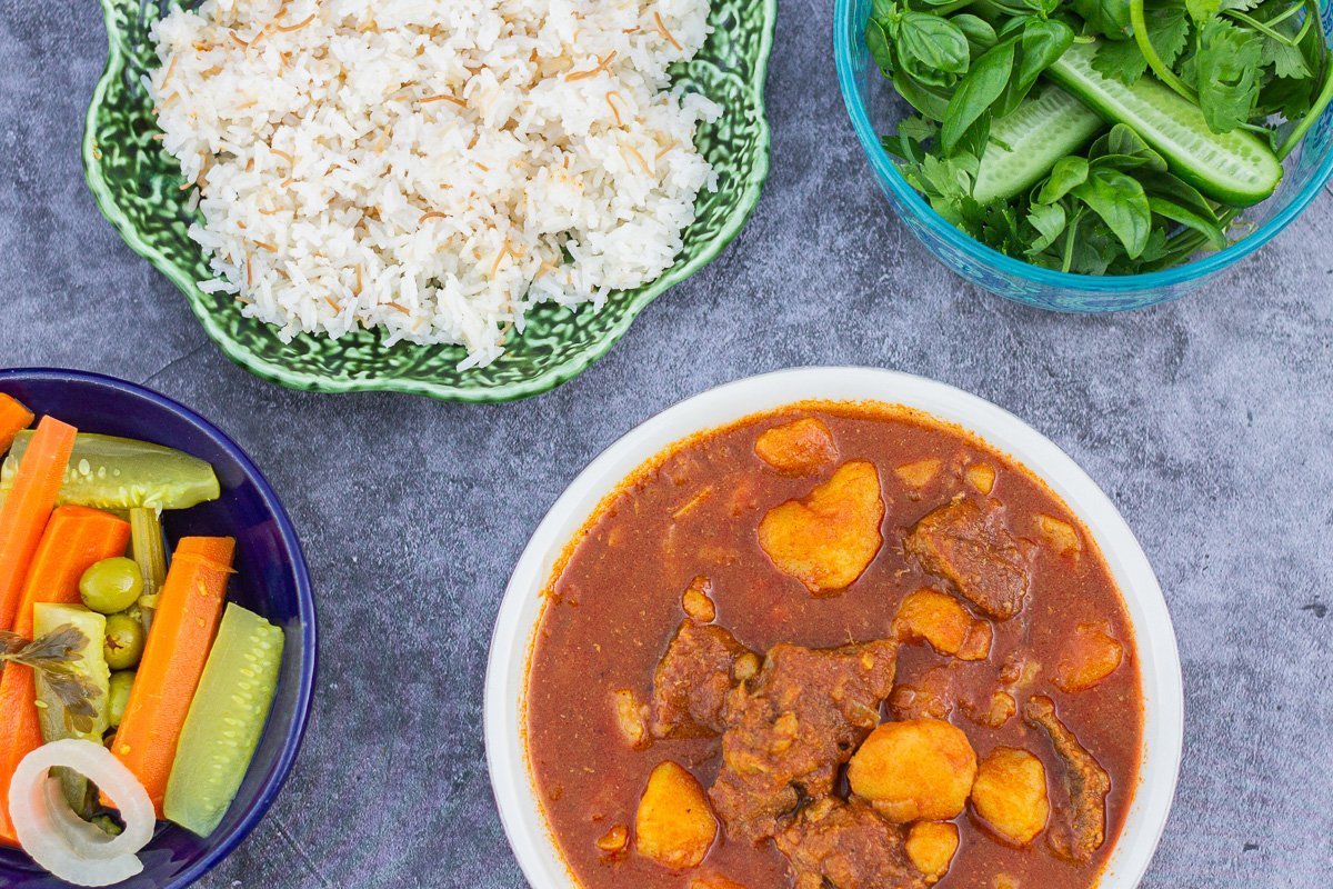 potato stew with herbs and rice