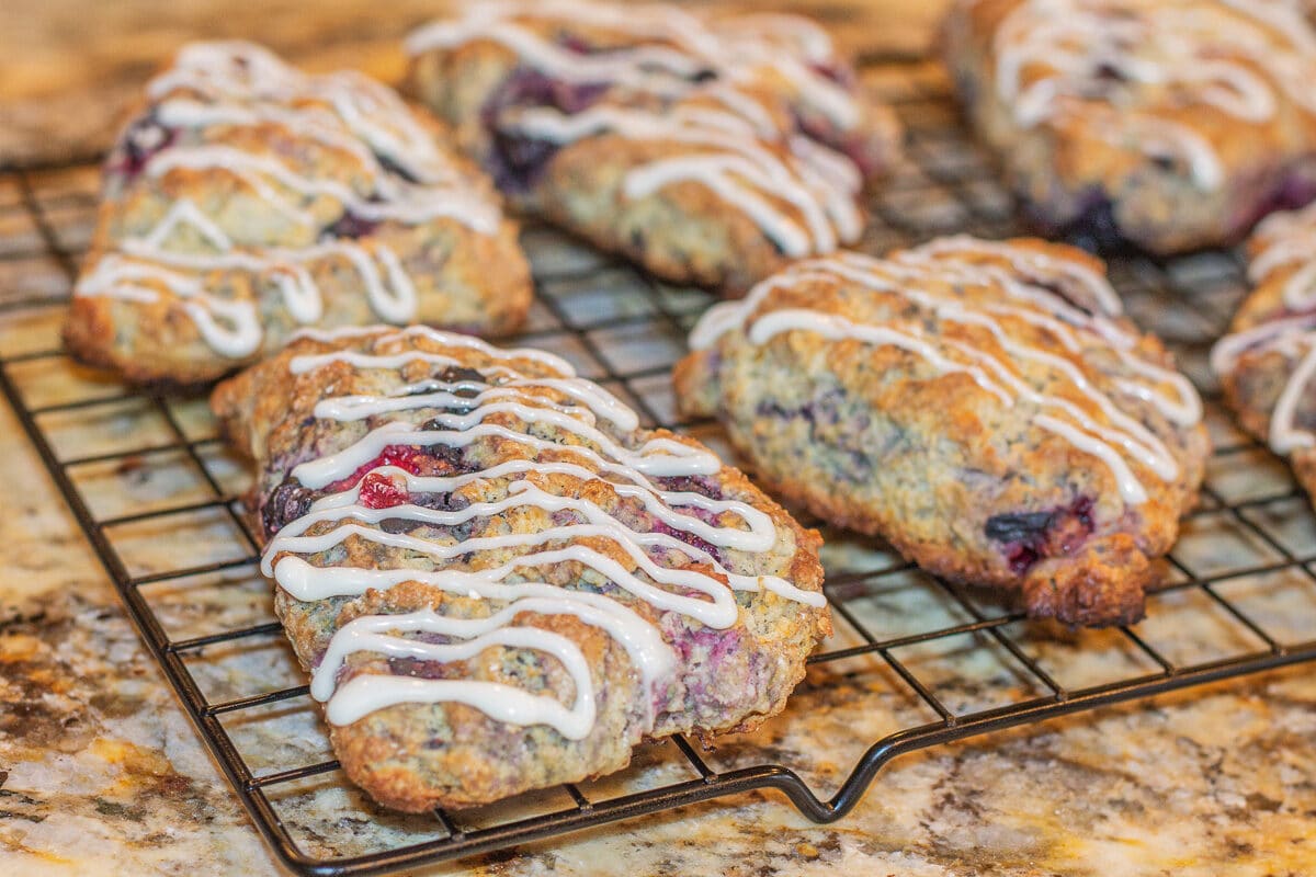blue berry scones with cream cheese drizzle