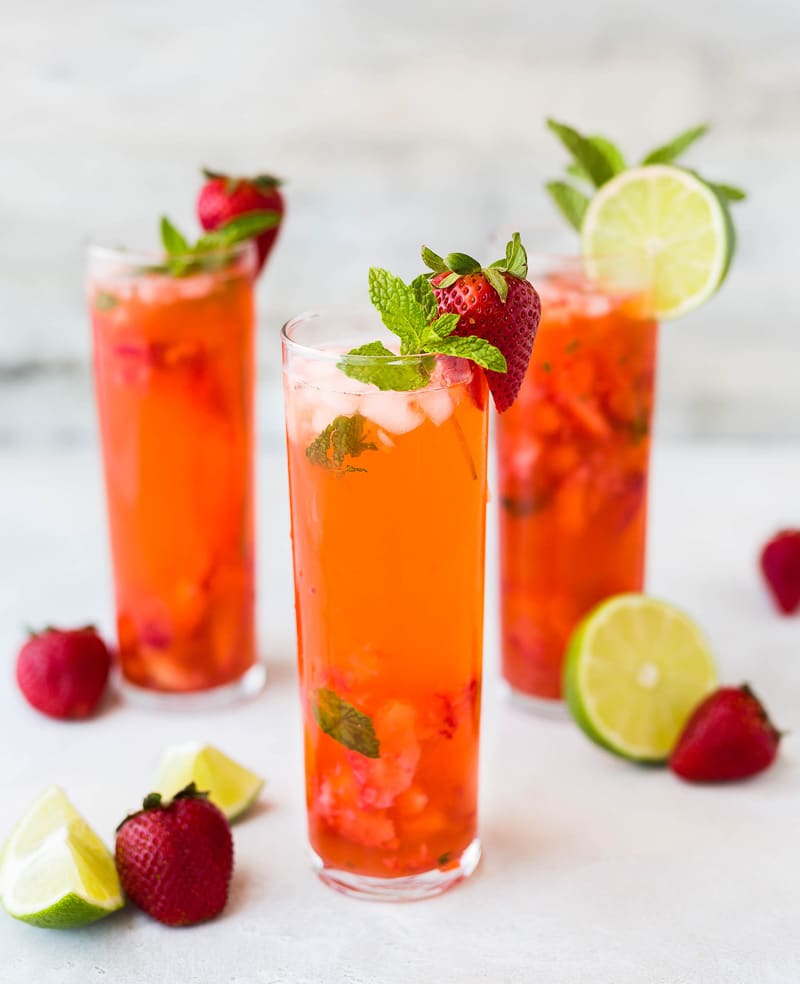 pink lemonade in 3 glasses