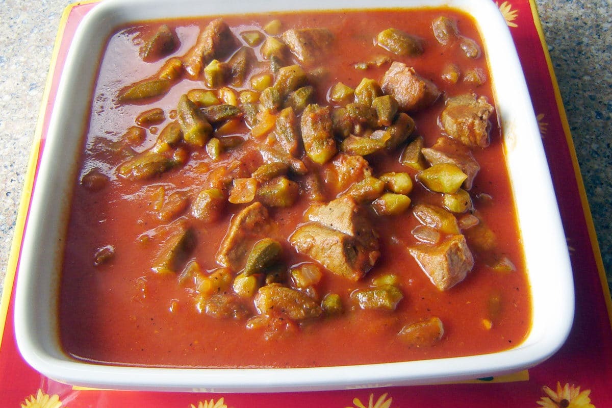 bamya stew in a square dish