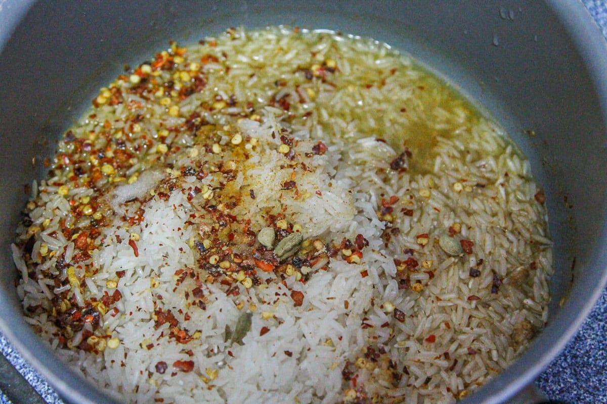 coconut rice ingredients in a pot