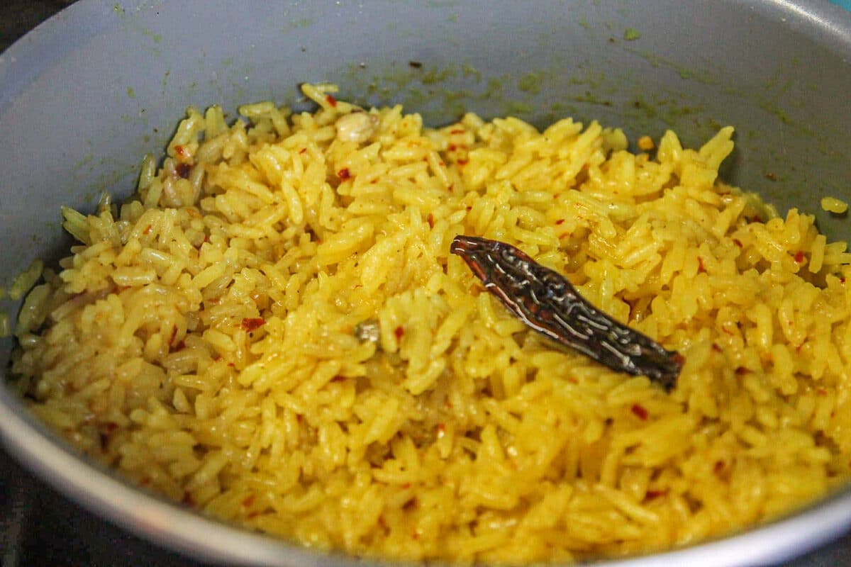 coconut rice with a red chili