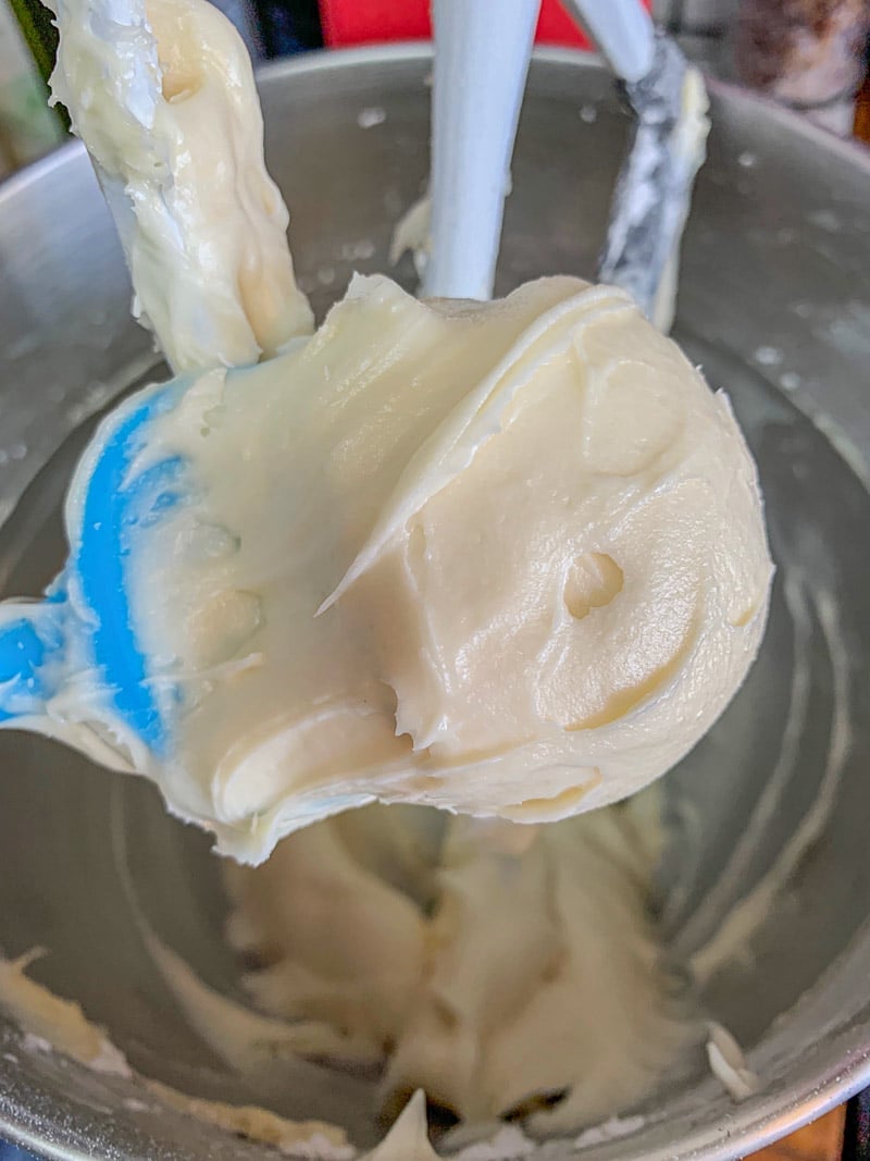 cream cheese frosting on a beater