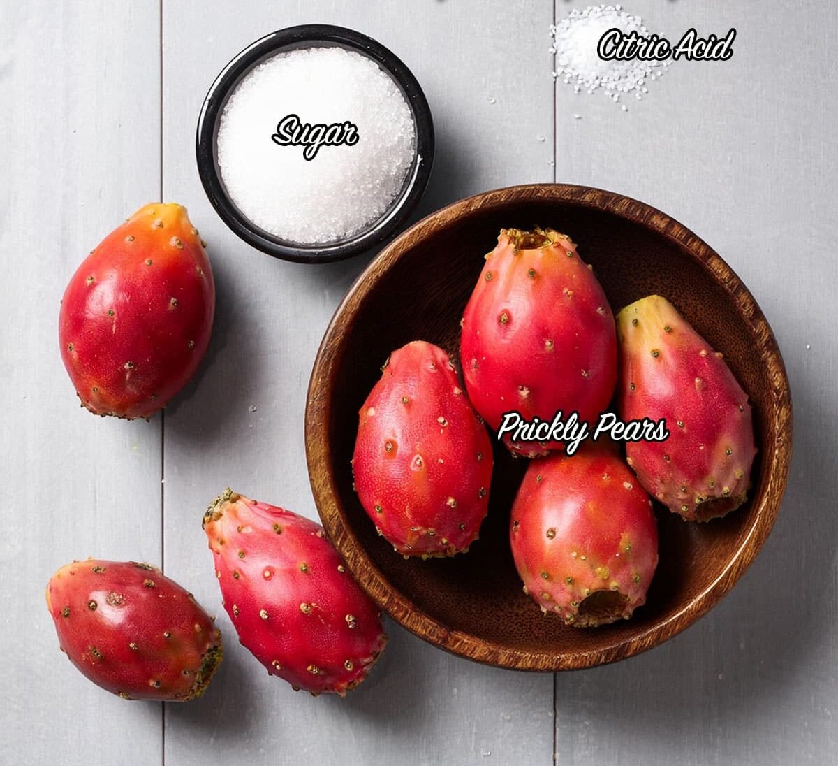 prickly pear syrup ingredients including sugar and prickly pears. 