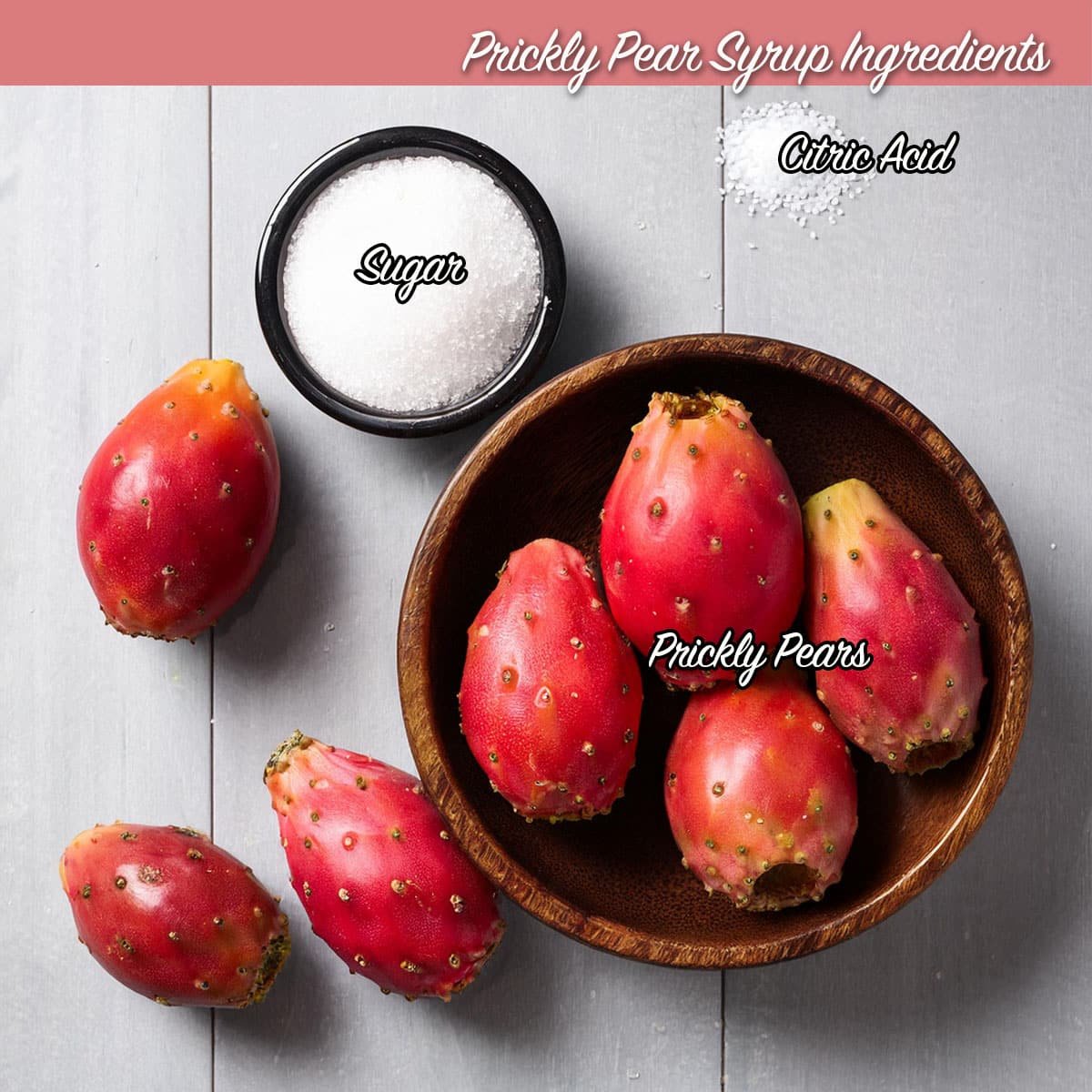 prickly pear syrup ingredients including sugar and prickly pears. 
