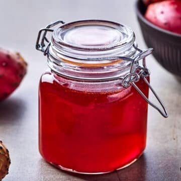 prickly pear syrup in a jar