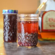 Elderberry syrup recipe bottle with syrup and tincture