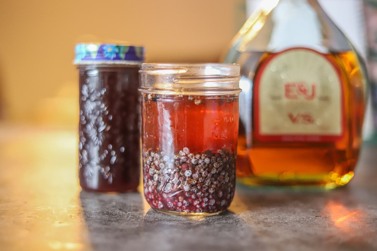 Elderberry syrup recipe bottle with syrup and tincture