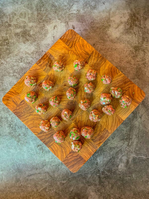 mini-meatballs on a cutting board